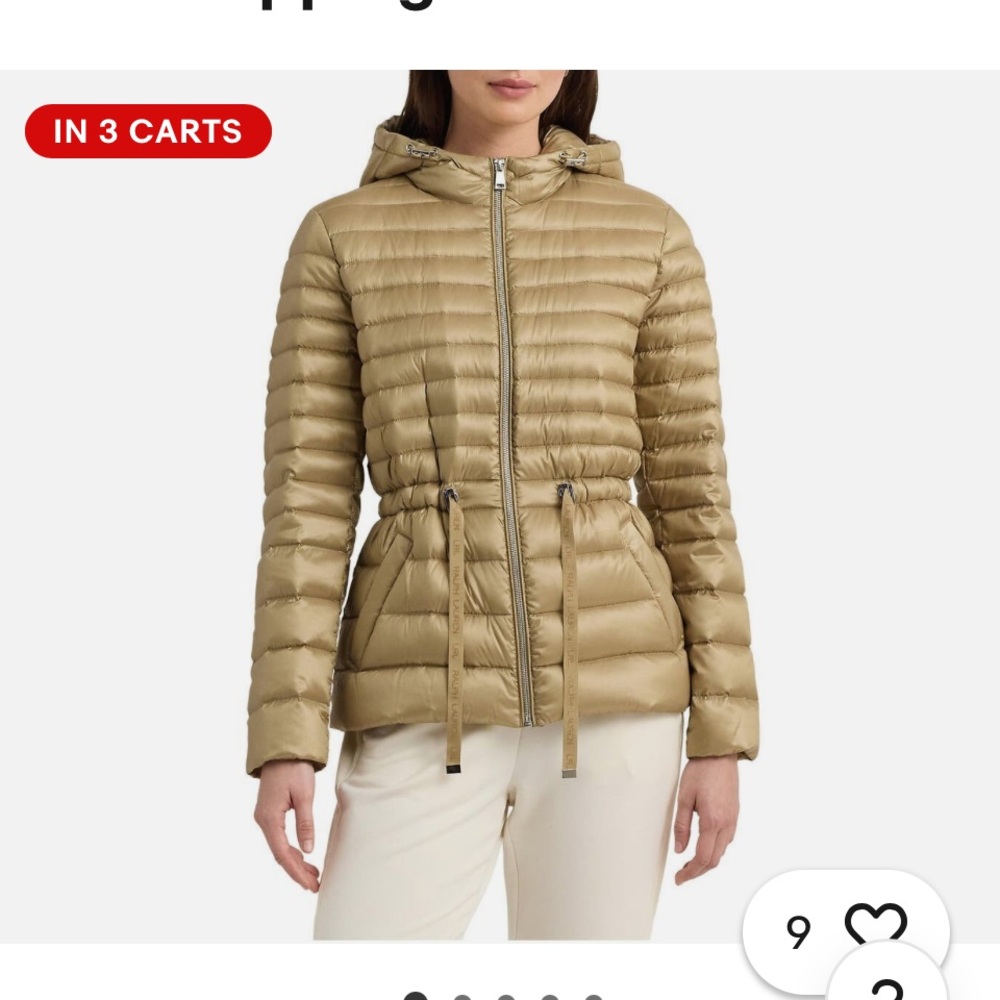 NWT Ralph Lauren Birch Beige Quilted Hooded Puffer Jacket